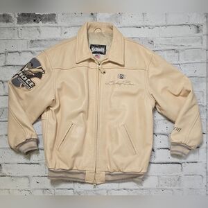 Schott NYC Worldwide Eagle Leather Jacket Cream XL Rare Vintage USA Made